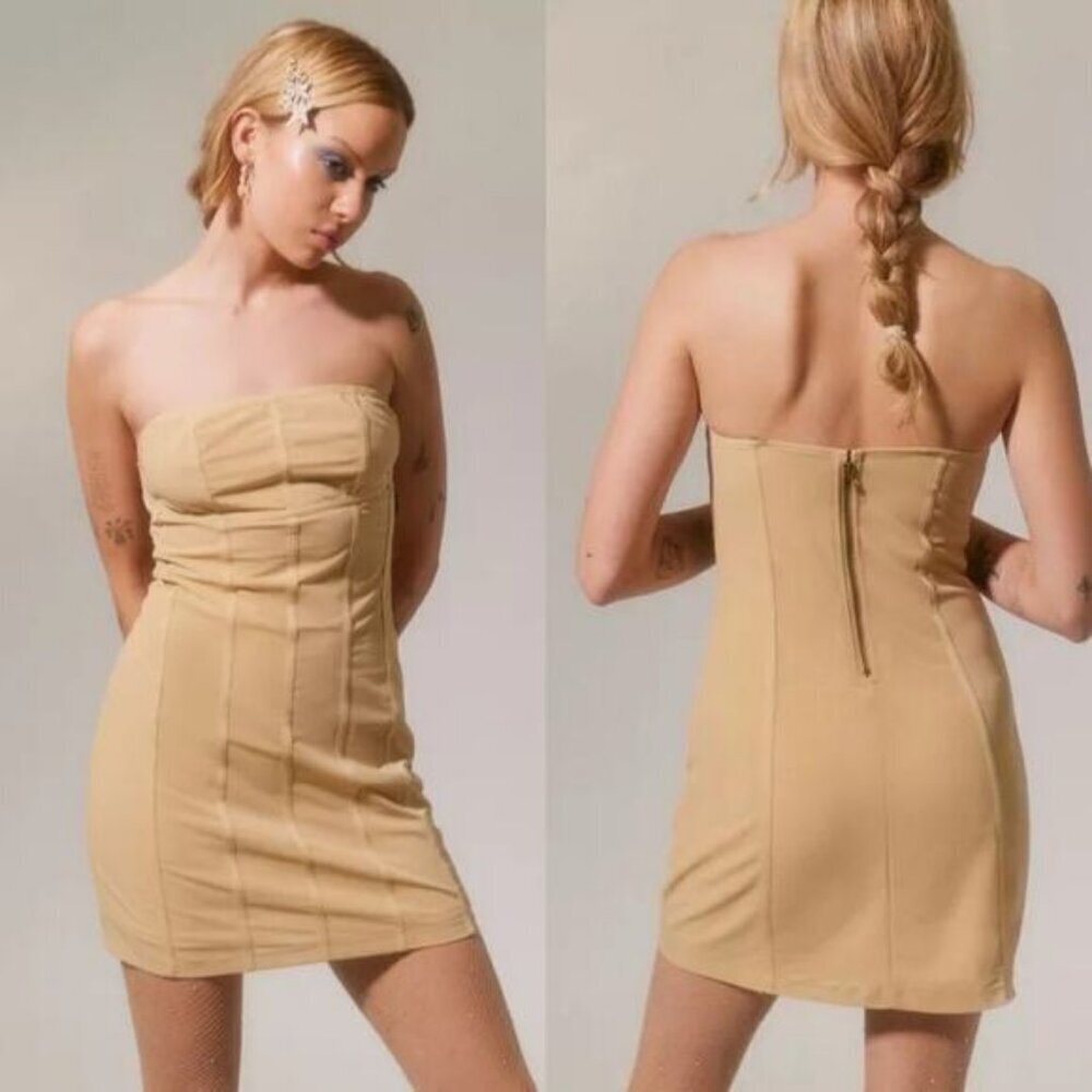 NWT URBAN OUTFITTERS Bari Corset Mini Dress Size Medium Tan